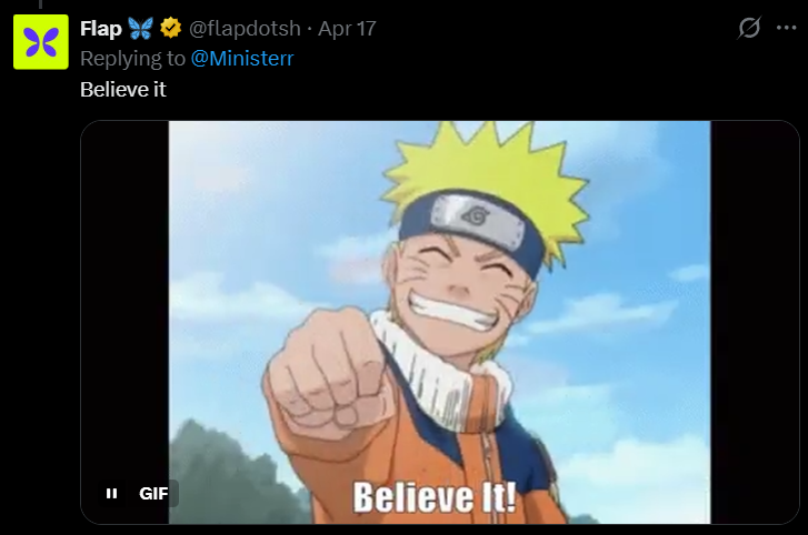 Flap 推文：Believe it